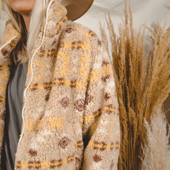 New Cozy Fleece Aztec Print Zip Up Jacket Coat - Picture 6 of 12